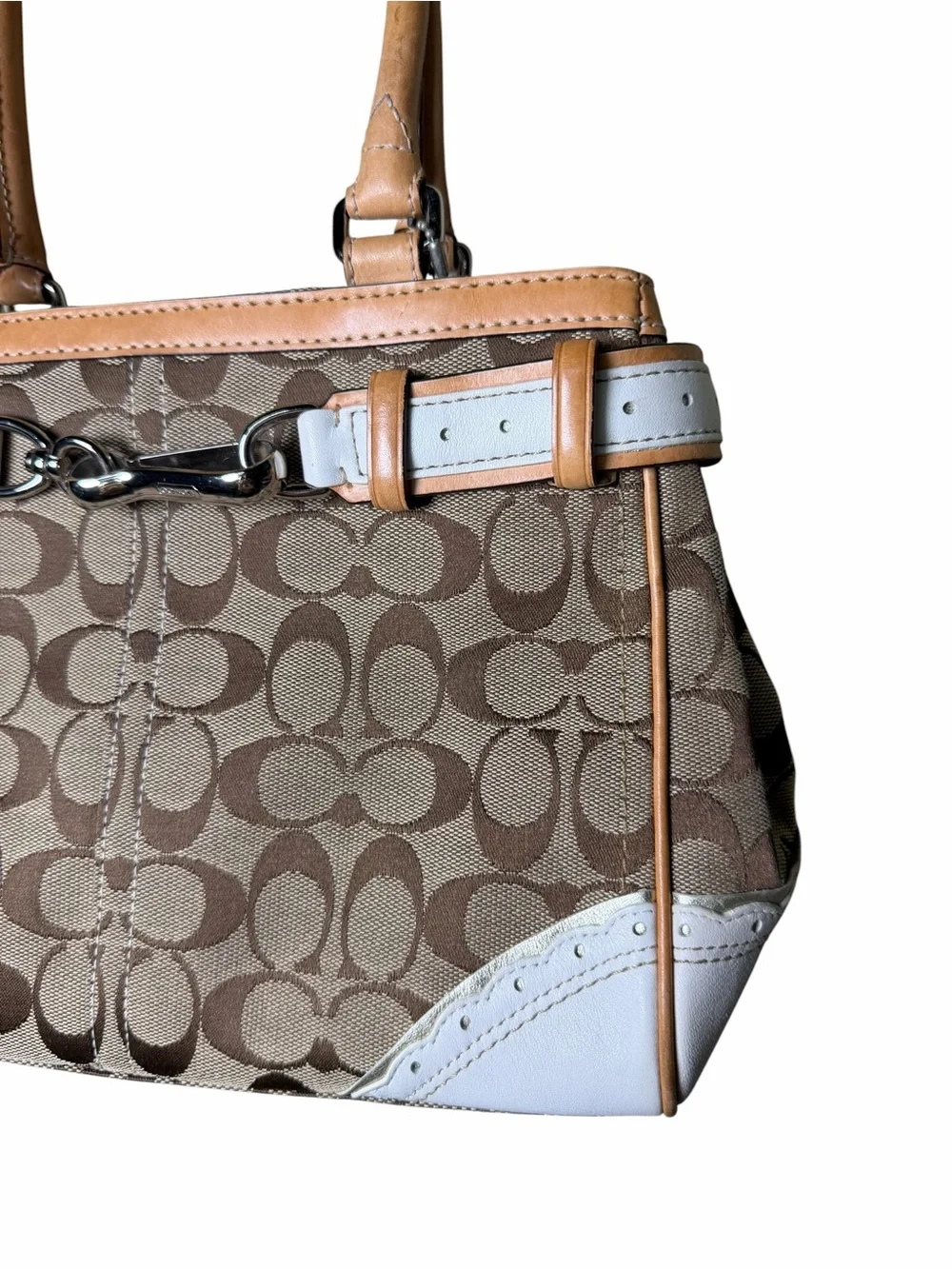 Coach Signature Hampton Buckle Belted Satchel Y2K Blue Leather Jacquard Bag